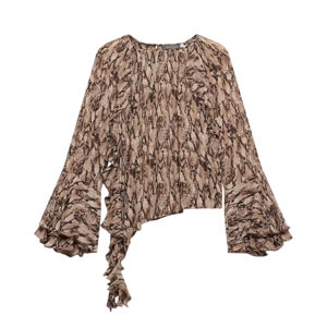 Mint Velvet Brown Snake Print Ruffle Detail Blouse